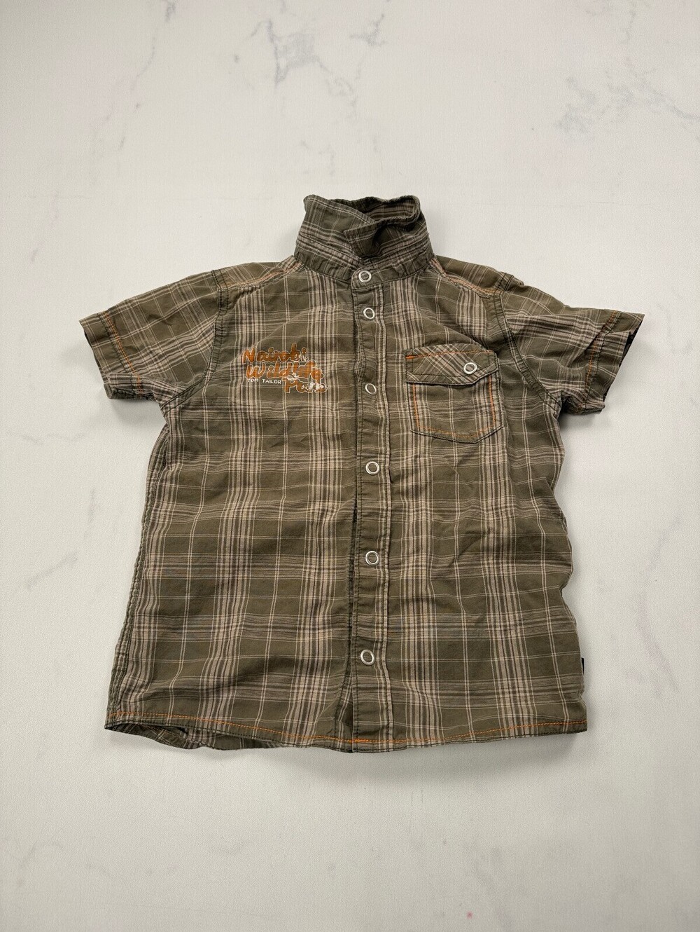 Tom Tailor Casual Button-Up Shirt Khaki 90s Classic Style - Boys 104-110
